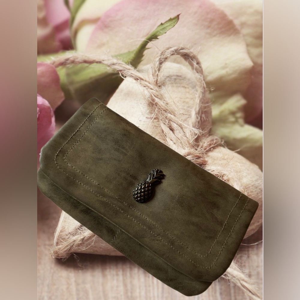 Francescaβs Vegan Suede Olive Green Crossbody w/ Pineapple Embellishment
